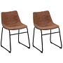 Set Of 2 Dining Chairs Brown Fabric Upholstery Black Legs