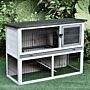 Pawhut Small Animal Two-level Fir Wood Hutch W/ Slide Out Tray Grey