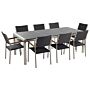 Garden Dining Set Black With Grey Granite Table Top Rattan Chairs 8 Seats 220 X 100 Cm Beliani