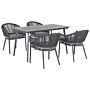 Garden Dining Set 4 Seater Grey Metal Aluminium Matte Finish Outdoor Table 4 Chairs Cushions