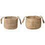 Set Of 2 Storage Baskets Jute Natural 38 Cm Laundry Bins Containers