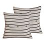 Set Of 2 Decorative Cushions Beige And Black 43 X 43 Cm Stripped Buttons Square Modern Décor