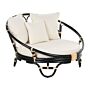 Garden Daybed Black Rattan Wicker With 3 Beige Cushions Weather Resistant Boho Traditional Outdoor Patio