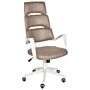 Office Chair White And Brown Faux Leather Swivel Desk Computer Adjustable Seat Reclining Backrest