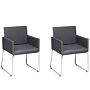 Set Of 2 Dining Chairs Dark Grey Fabric Chromed Metal Legs