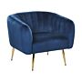 Armchair Blue Velvet Golden Metal Frame Round Back