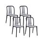 Set Of 4 Garden Chairs Grey And Black Synthetic Material Stacking Armless Outdoor Patio