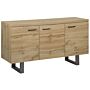 Sideboard 3 Door Light Wood With Grey Sled Metal Base Aluminium Handles Freestanding Cabinet With Shelves Home Storage Unit