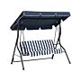 Patio Garden Swing Blue Striped Mesh Steel Frame 3 Seater With Canopy