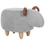 Animal Lamb Children Stool Grey Polyester Fabric Upholstered Wooden Legs Nursery Footstool