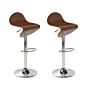 Set Of 2 Bar Stools Dark Brown With Footstool Swivel Gas Lift Adjustable Height