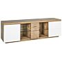 Tv Stand Light Wood Tv Media Unit Cabinet 2 Drawers Shelves