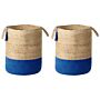 Set Of 2 Storage Baskets Cotton Jute Navy And Natural 50 Cm Laundry Bins