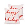 Set Of 2 Scatter Cushions White Red Cotton Velvet 45 X 45 Cm Christmas Motif Caption Accessories