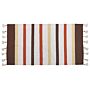 Area Rag Rug Brown And Beige Stripes Cotton 80 X 150 Cm Rectangular Hand Woven