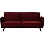 Sofa Bed Dark Red Velvet Fabric 3 Seater Wooden Legs Track Arm