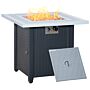 Outsunny Square Propane Gas Fire Pit Table, 40000 Btu Rattan Smokeless Firepit Patio Heater With Lava Rocks And Lid, 71cm X 71cm X 62cm, Black