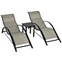 Outsunny 3 Pieces Lounge Chair Set Garden Outdoor Recliner Sunbathing Chair With Table, Grey