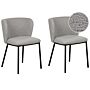 Set Of 2 Dining Chairs Grey Boucle Upholstery Black Metal Legs Armless Curved Backrest