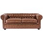 Chesterfield Sofa Brown Faux Leather Black Legs 3 Seater Beliani