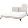 Eu Super King Size Bed Light Beige Corduroy Upholstery 6ft Slatted Base With Thick Padded Headboard With Cushions Beliani