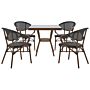 4 Seater Garden Dining Set Dark Wood Aluminium Frame Square Table And Black Stacking Chairs Beliani