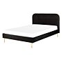 Bed Black Velvet Upholstery Eu Double Size Golden Legs Headboard Slatted Frame 4.6 Ft