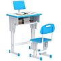 Homcom Kids Adjustable Desk And Chair Set, Book Stand, Pen Slot - Blue | Aosom Uk