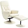 Homcom Swivel Recliner Chair With Footstool, Pu Leather Armchair And Ottoman With High Back And Round Base, Cream White