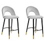 Set Of 2 Bar Chairs Grey Velvet Black Steel Retro Design Golden Ends Dining Room