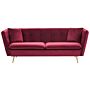 3 Seater Sofa Dark Red Velvet Fabric Upholstery Button Tufted With Gold Legs Beliani