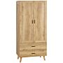 Homcom 2 Door Wardrobe, Modern Wardrobe With 2 Drawer And Hanging Rail, Natural