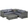 Outsunny 6pc Rattan Corner Sofa Set Wicker 4 Seater Garden Storage Coffee Table Conversation Ottoman Outdoor Weave Furniture W/ Cushion Grey