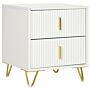 Homcom Bedside Table With 2 Drawers, Side End Table, Nightstand With Metal Frame, White