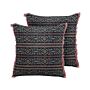 Set Of 2 Decorative Cushions Multicolour Cotton 45 X 45 Cm Velvet Flower Motif Fringed Modern Glamour Decor