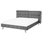 Bed Frame Grey Velvet Tufted Upholstery Light Wood Legs Eu King Size 5ft3 Slatted With Adjustable Wingback Headboard