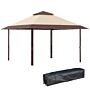 Outsunny 4 X 4m Pop-up Gazebo Double Roof Canopy Tent With Uv Proof, Roller Bag & Adjustable Legs Outdoor Party, Steel Frame, Coffee