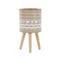 Plant Stand Beige Ceramic Round 30 X 30 Cm Solid Wood Legs Modern Scandinavian Tall Plant Pot Planter