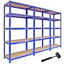 3 X Monster Racking T-rax Metal Storage Shelves, Blue, 90cm W, 45cm D