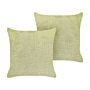 Set Of 2 Decorative Cushions Green Polyester 45 X 45 Cm