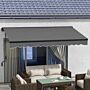 Outsunny 3.5 X 2.5m Aluminium Frame Electric Awning, Retractable Awning Sun Canopies For Patio Door Window, Dark Grey