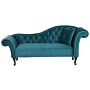 Chaise Lounge Blue Velvet Button Tufted Upholstery Right Hand Rolled Arms With Cushion