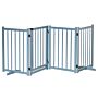 Pawhut Pet Gate For Small And Medium Dogs, Freestanding Wooden Foldable Dog Safety Barrier With 4 Panels, 2 Support Feet For Doorways, Stairs, Blue