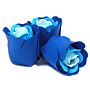 Set Of 3 Soap Flower Heart Box - Blue Wedding Roses