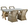 Garden Dining Set Natural Concrete Table 4 Rattan Wicker Chairs With Cotton Cushions Beliani