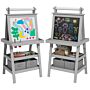 Aiyaplay 3 In 1 Kids Easel Double-sided Magnetic Whiteboard And Chalkboard With Paper Roll, Storage Baskets - Grey