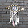 Protection Dream Catcher - Med Macrame Evil Eye Blue/white/pink