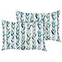 Set Of 2 Garden Cushions White And Green Polyester 40 X 60 Cm Rectangular Leaf Pattern Motif Modern Design Throw Scatter Pillow