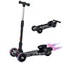 Homcom Kids 3 Wheel Scooter Adjustable Height W/ Flashing Wheels Music Water Spray Foldable Design Cool On Off Road Vehicle Black