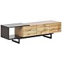 Tv Stand Light Wood And Black Mdf 160 Cm Up To 70ʺ Drawers Shelves